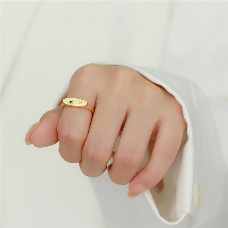 Minimalist Flat Oval Inlaid Resin Gold Ring