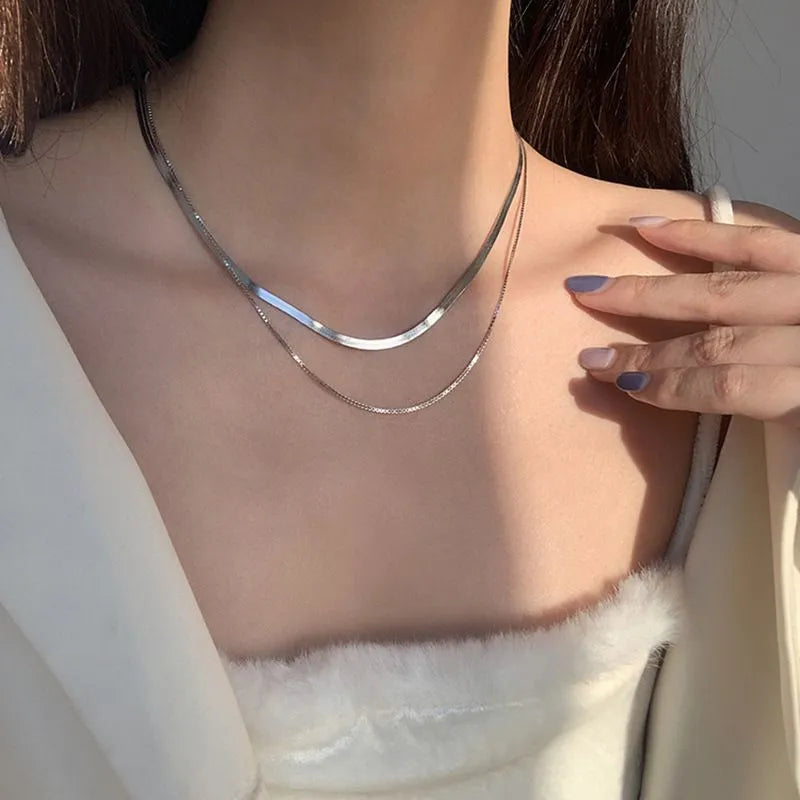 White Gold Snake Layered Necklace