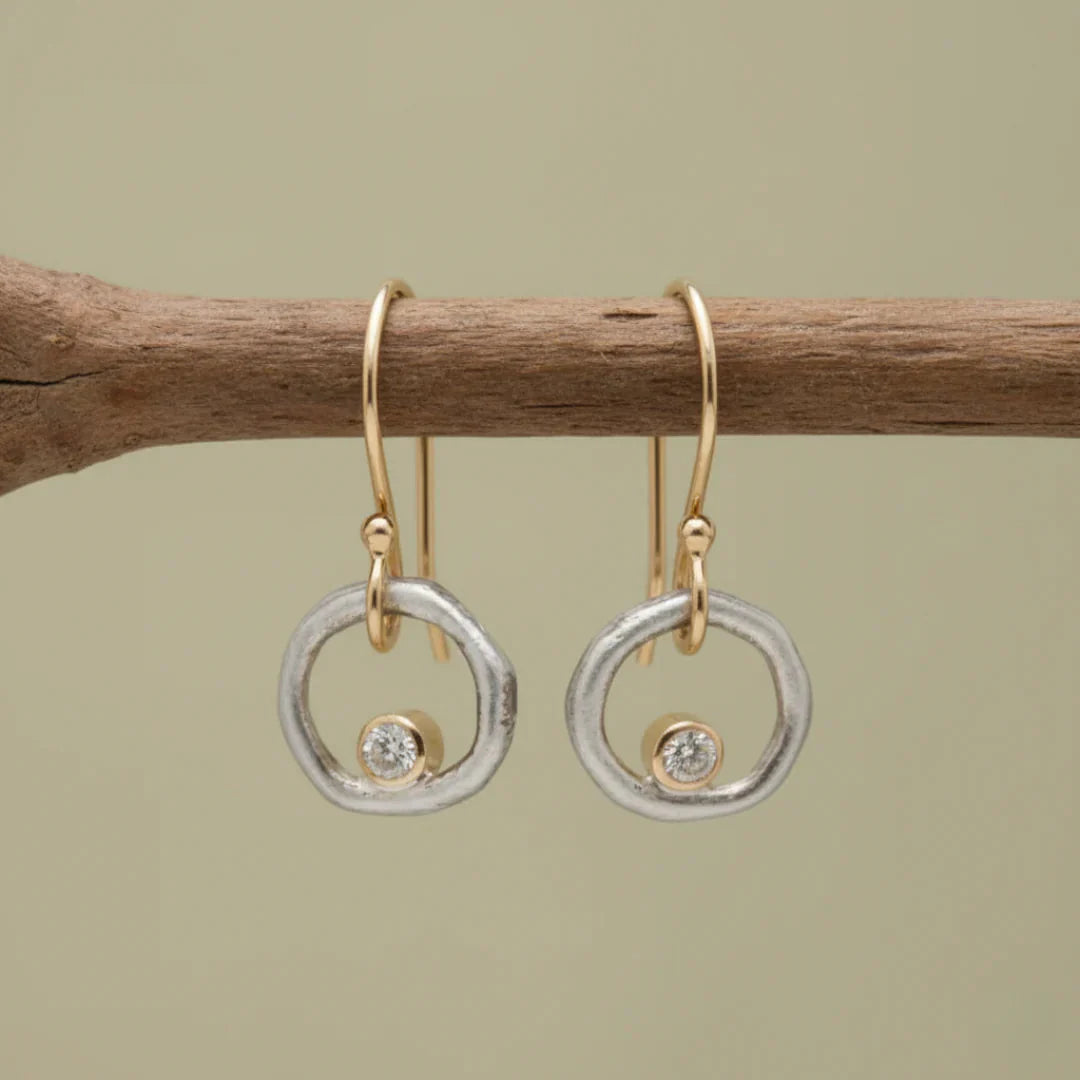 Vintage Gold and Silver Earrings with Cubic Zirconia