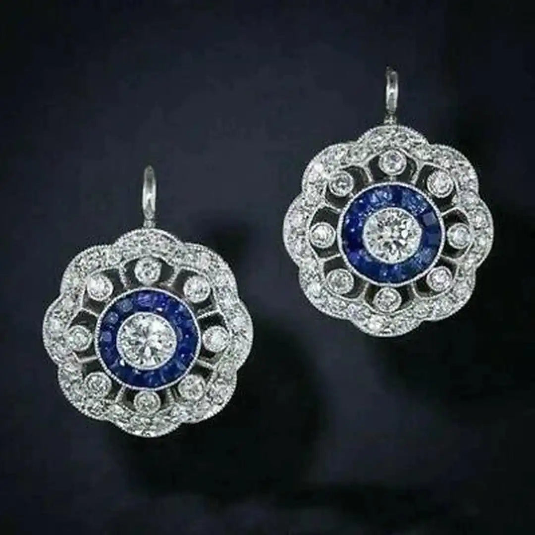 Vintage Blue Crystal Mandala Earrings