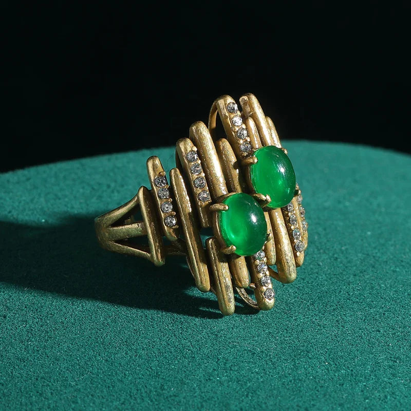 Geometric Oval Emerald Gold Earring
