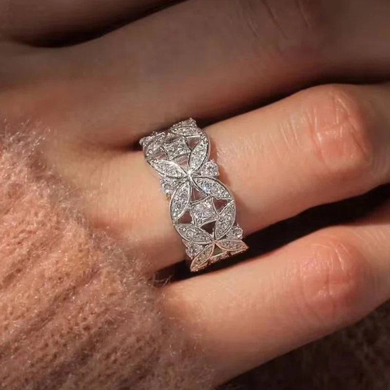 Regal Hollow Flower Wide Ring