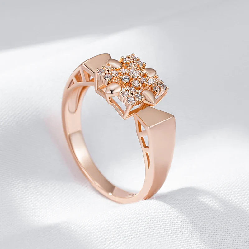 Exquisite Rose Gold Crystal Flower Ring