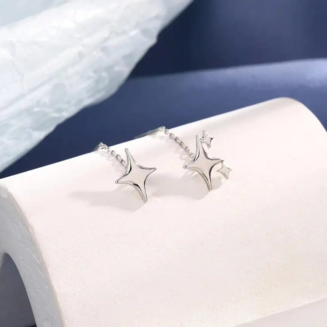 Sterling Silver Gold Star Chain Earrings