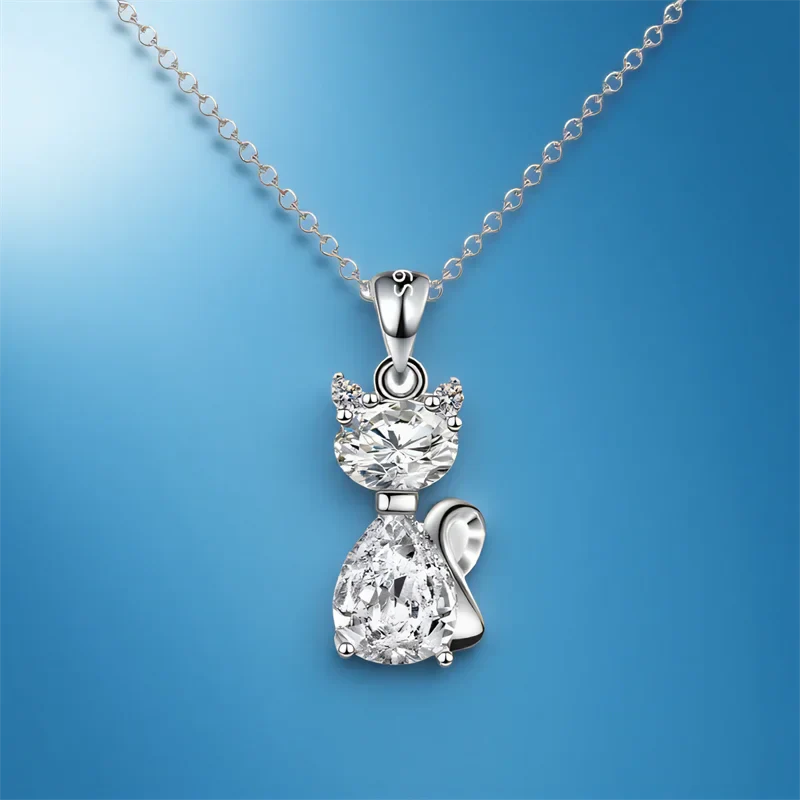Sterling Silver Zirconia Feline Necklace