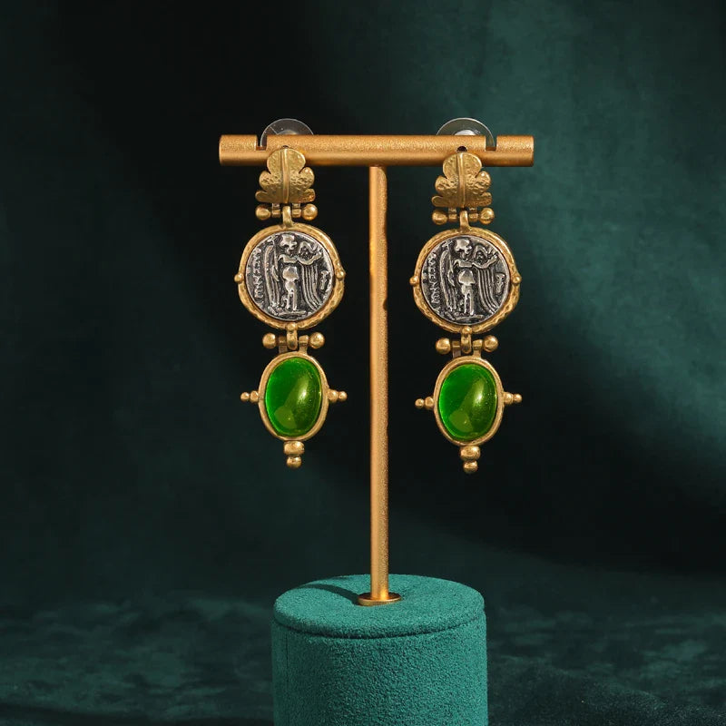 Artistic Carving Oval Drop Earrings