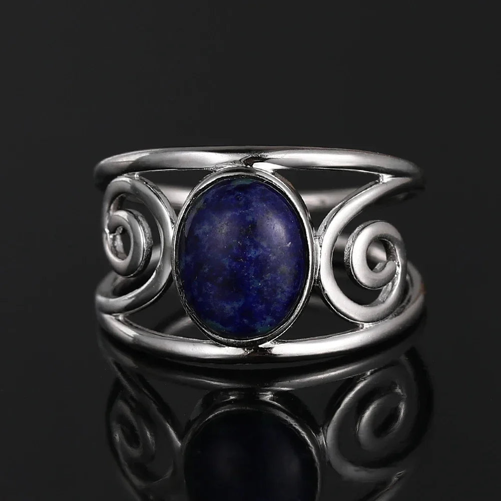 Silver Swirl Oval Stone Ring