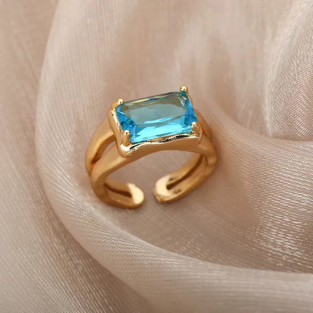 Azure Square Stone Ring