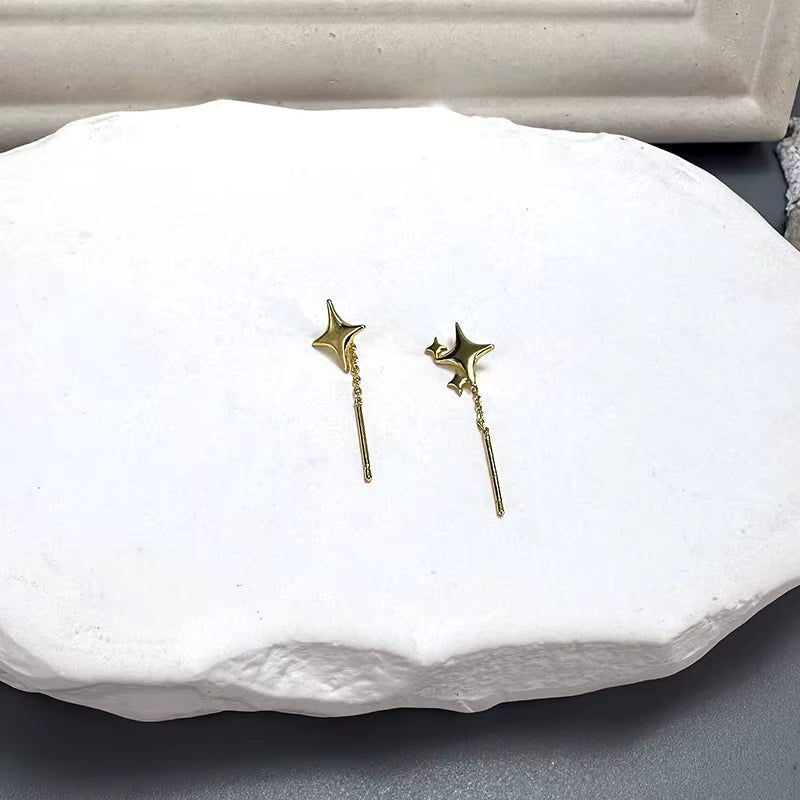 Sterling Silver Gold Star Chain Earrings