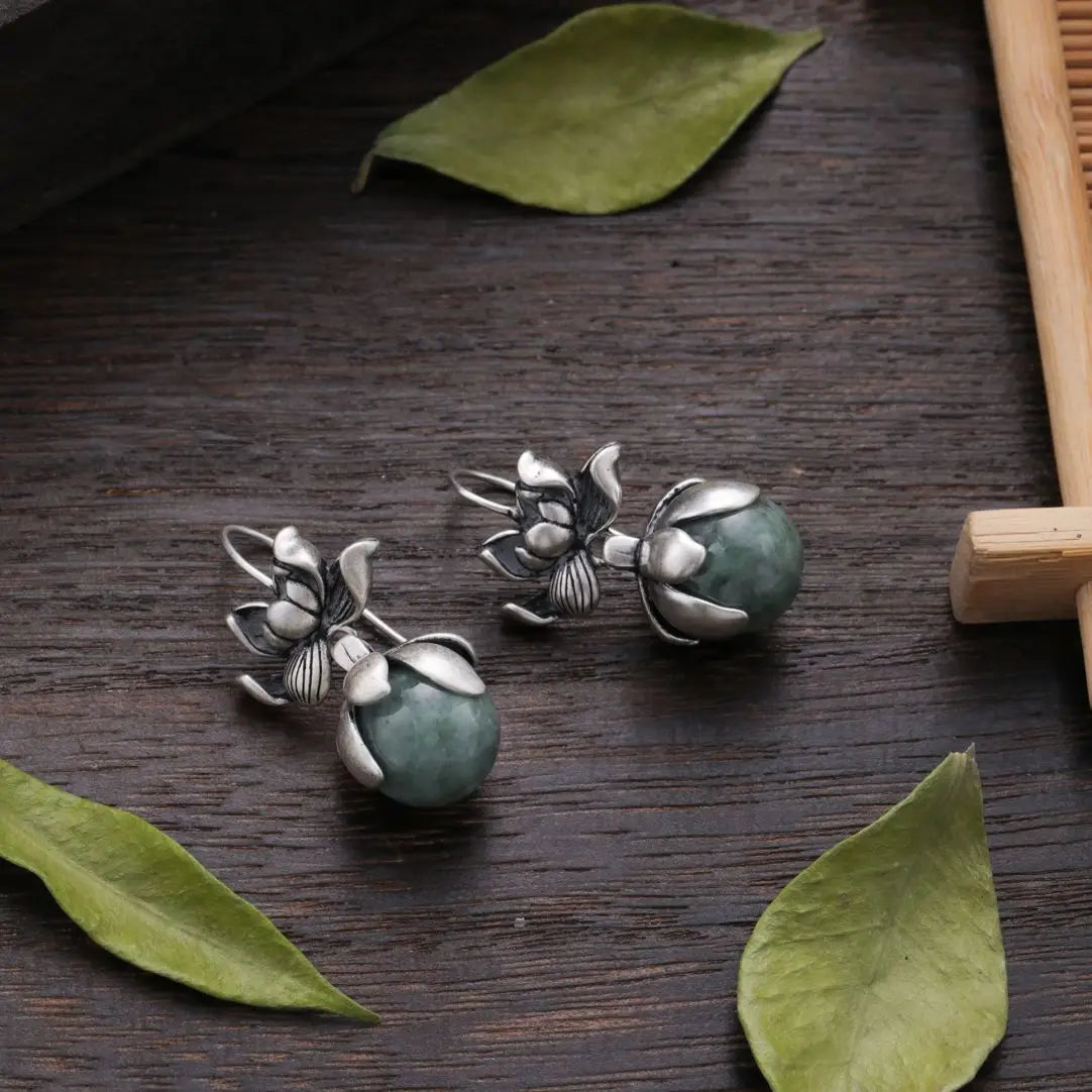 Ethnic Round Jade Bead Earrings