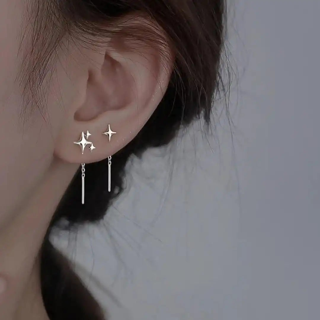 Sterling Silver Gold Star Chain Earrings