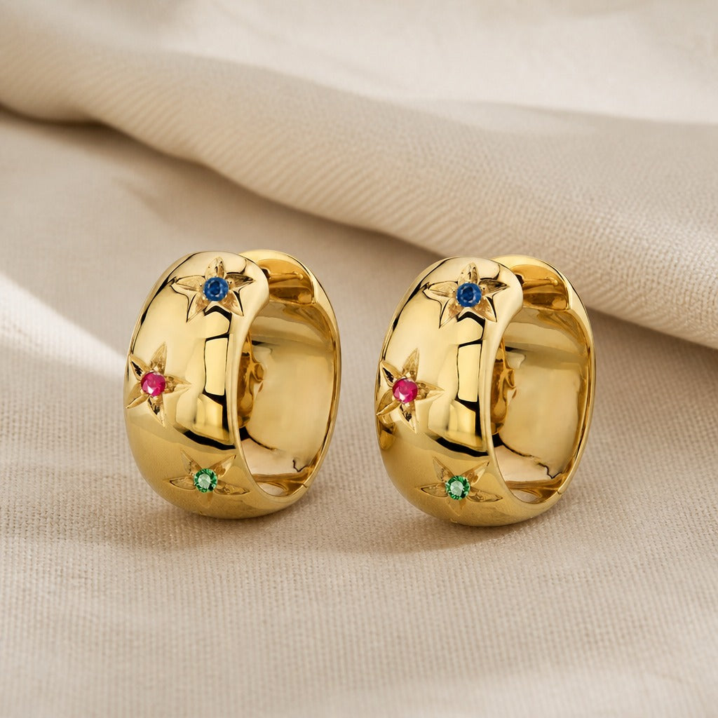 Stellar Rainbow Gold Hoops
