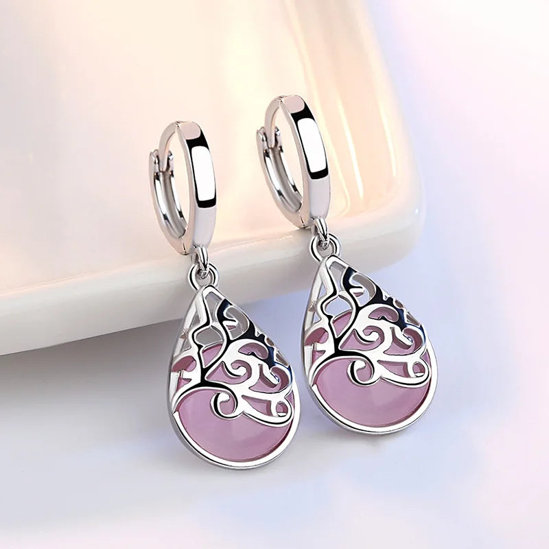 Opal Filigree Teardrop Hoop Earrings