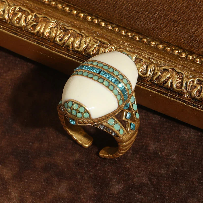 White Enamel Opal Ring