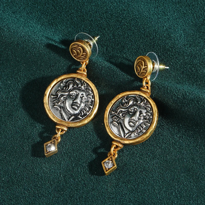 Vintage Carving Portrait Coin Earrings