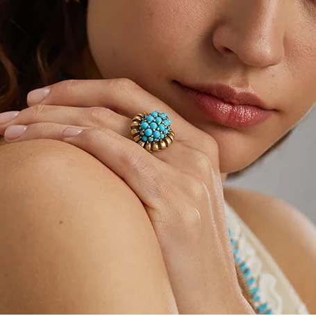 Victorian Turquoise Cluster Gold Ring