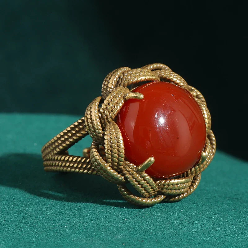 Gold Weave Round Agate Ring