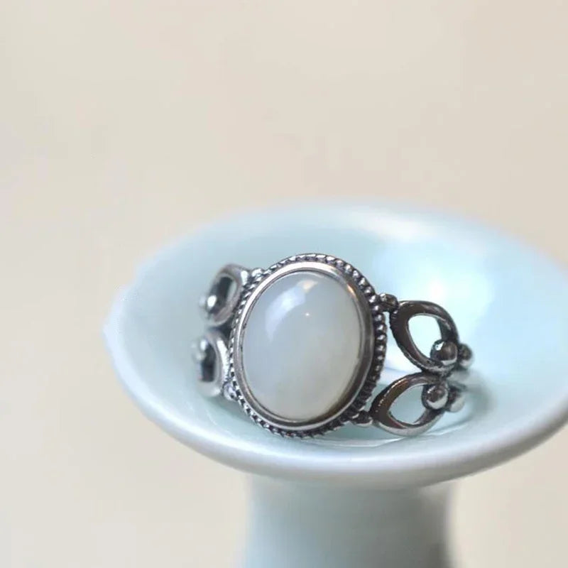 Silver Craft White Jade Ring