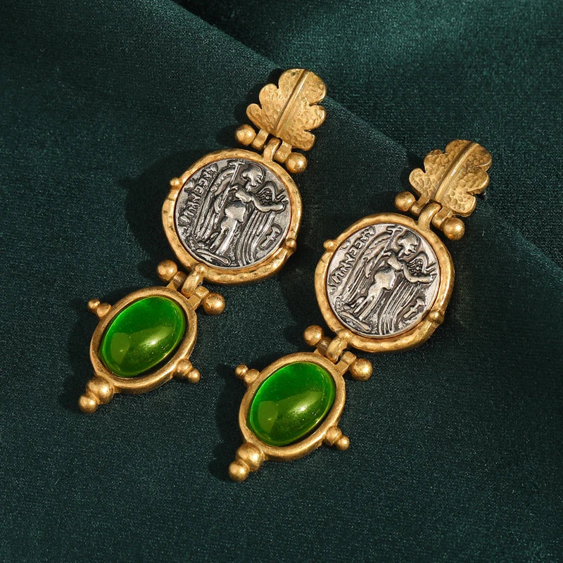 Artistic Carving Oval Drop Earrings