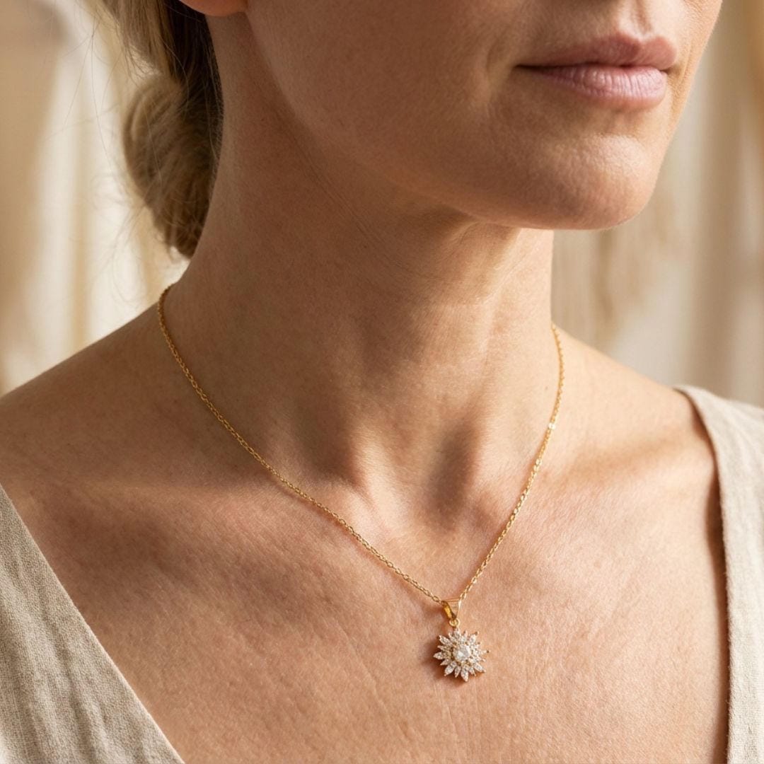 Trendy Silver Sunflower Zircon Necklace & Earrings set