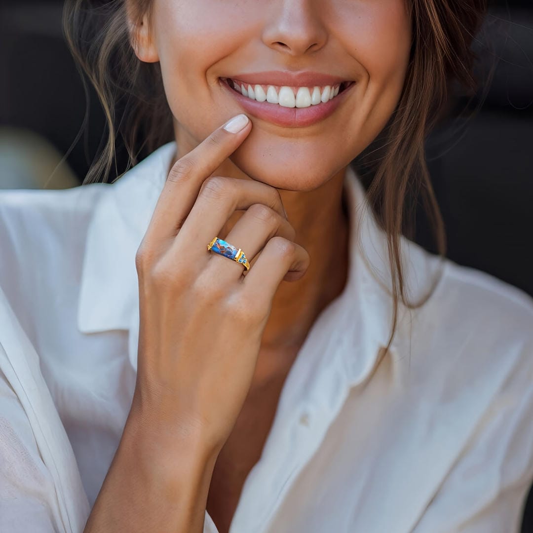 Turquoise Bar Gold Statement Ring