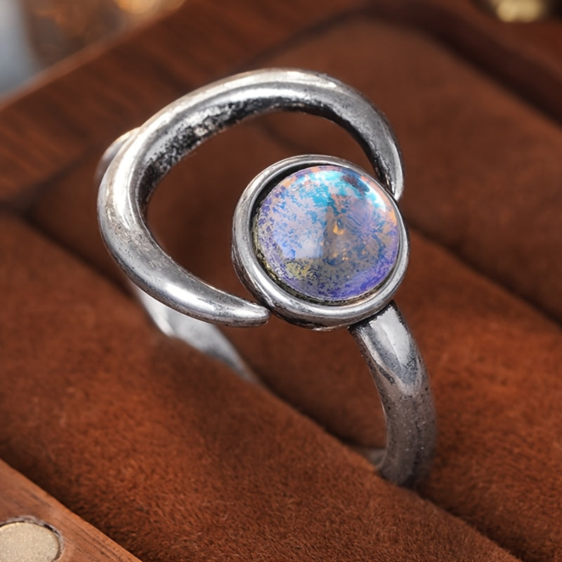 Moonstone Star Moon Adjustable Ring
