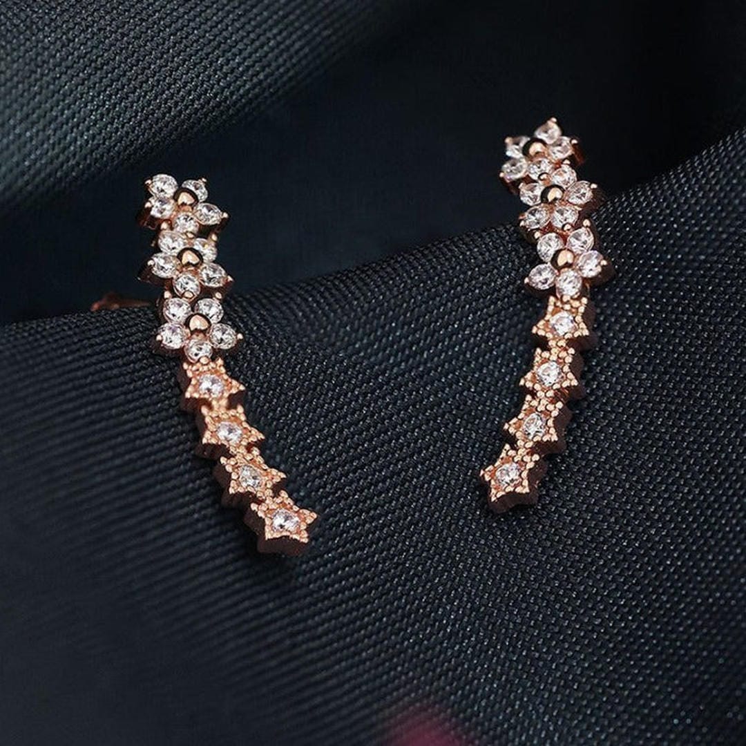 Sparkling Flower Drop Statement Earrings
