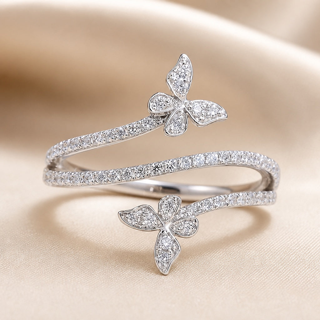 White Gold Butterfly Inlaid Zirconia Ring