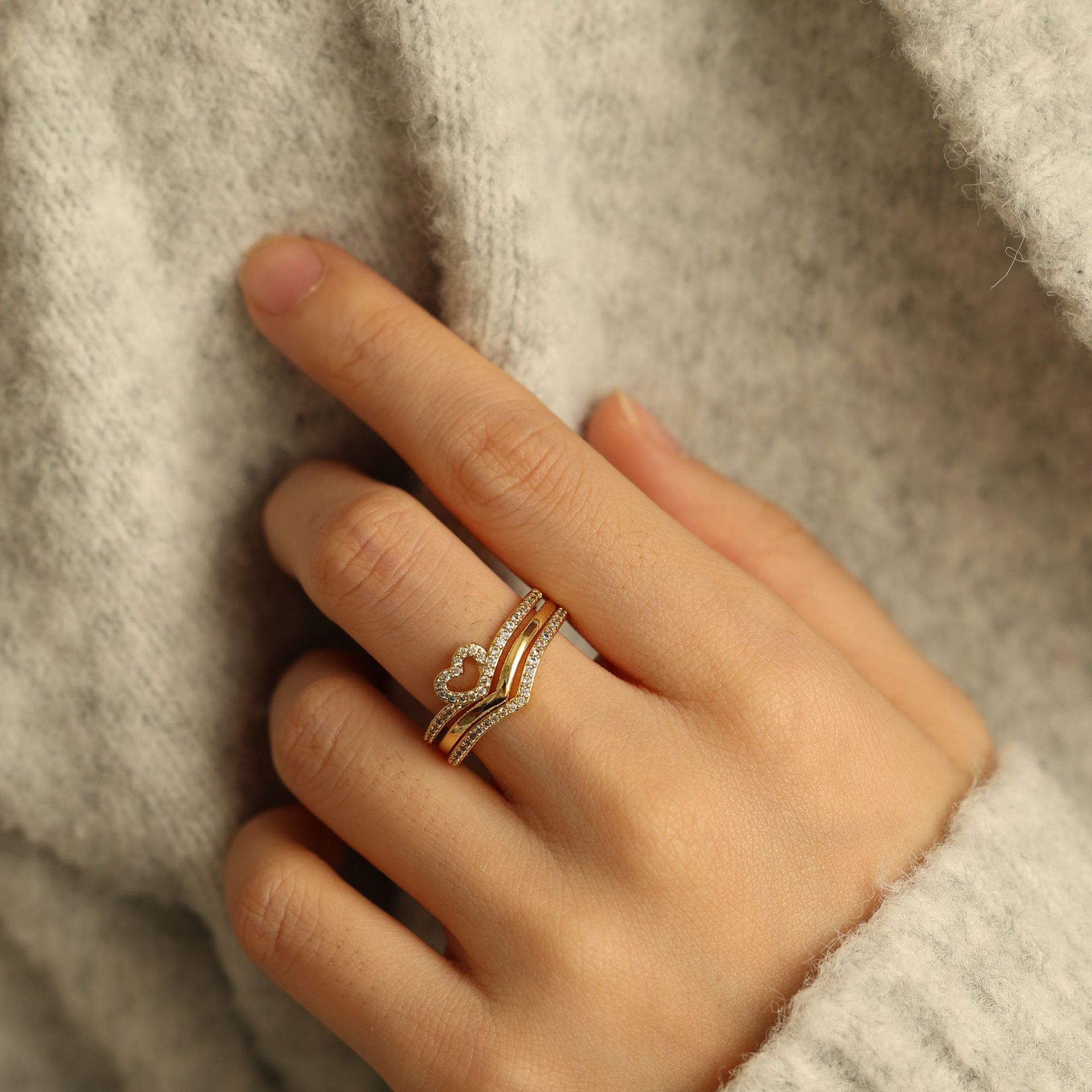 Shining Love Wish Bone Stacking Rings