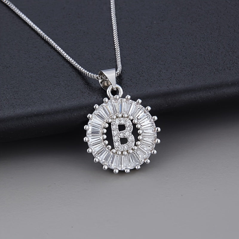 White Gold Initial Letter Zirconia Necklace