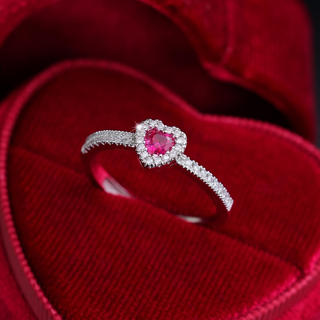 Heart Halo Crystal Promise Ring