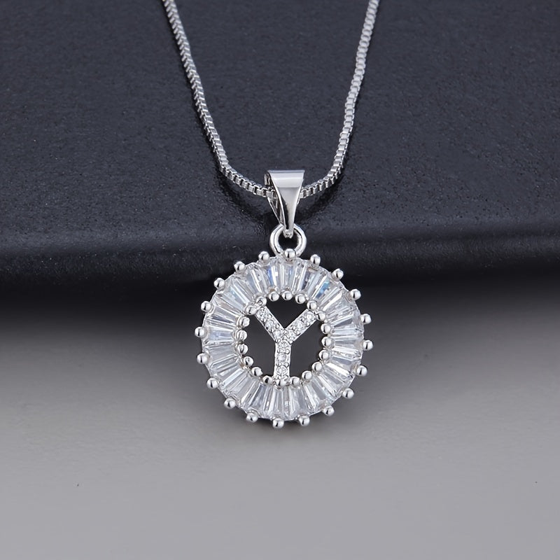White Gold Initial Letter Zirconia Necklace