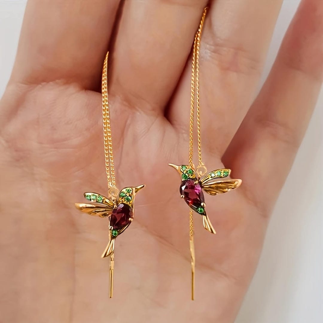 Hummingbird Gem Threader Earrings