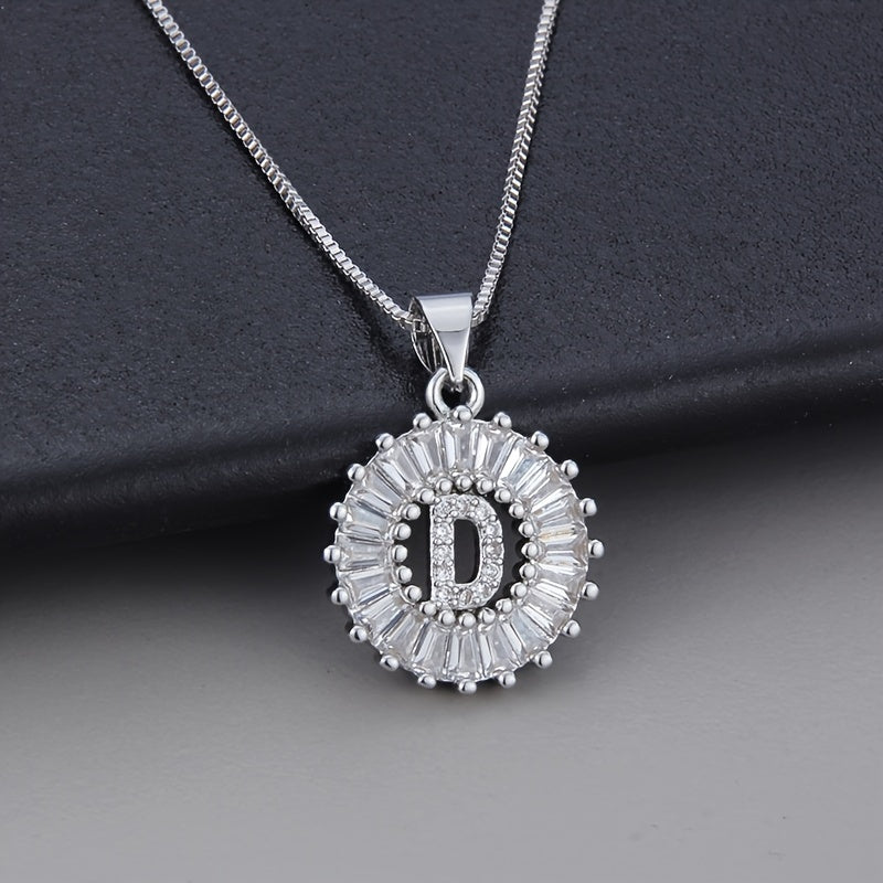 White Gold Initial Letter Zirconia Necklace
