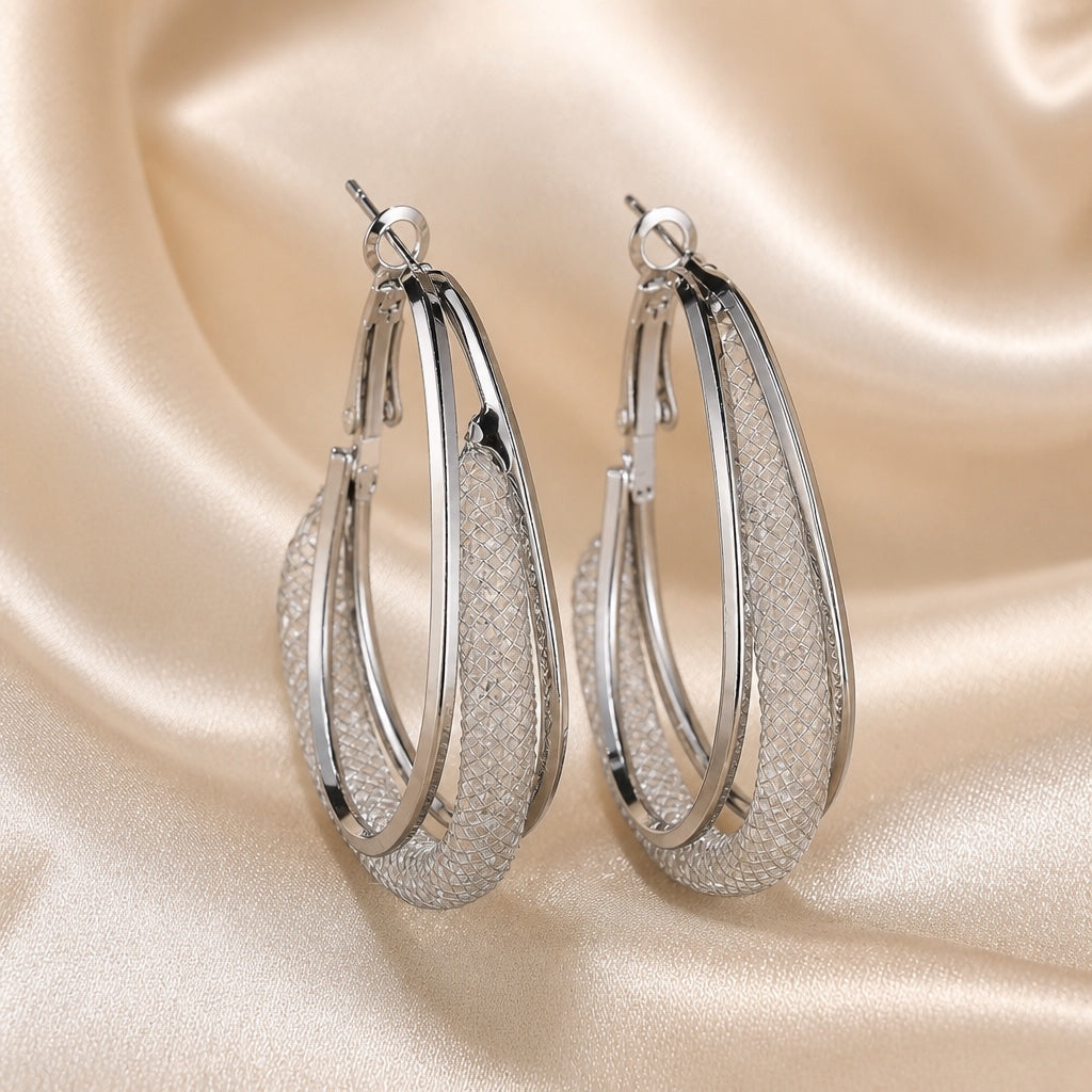Luxury Zirconia Mesh White Gold Earrings