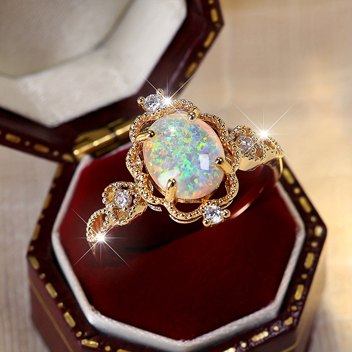 Vintage Opal Halo Gold Ring