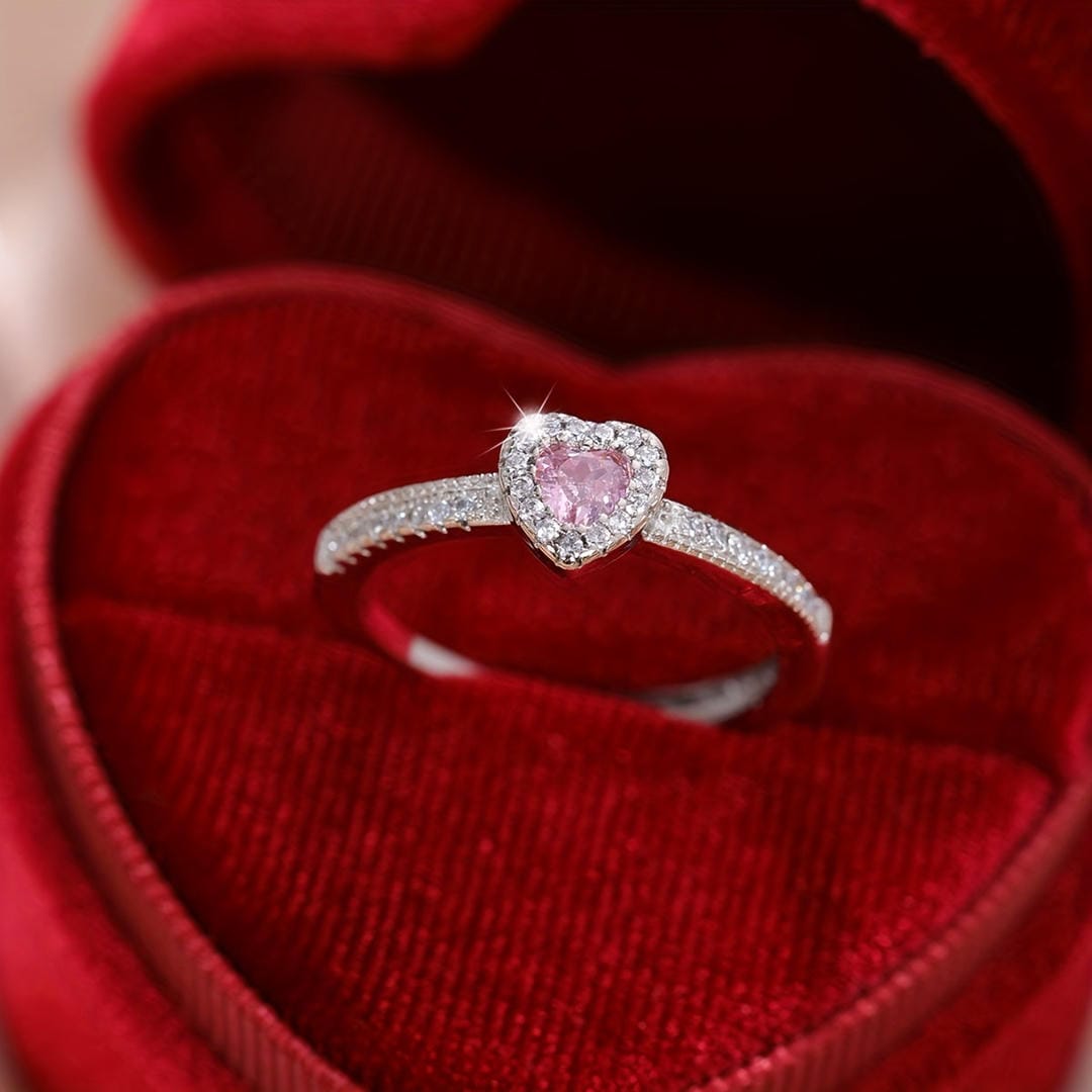 Heart Halo Crystal Promise Ring