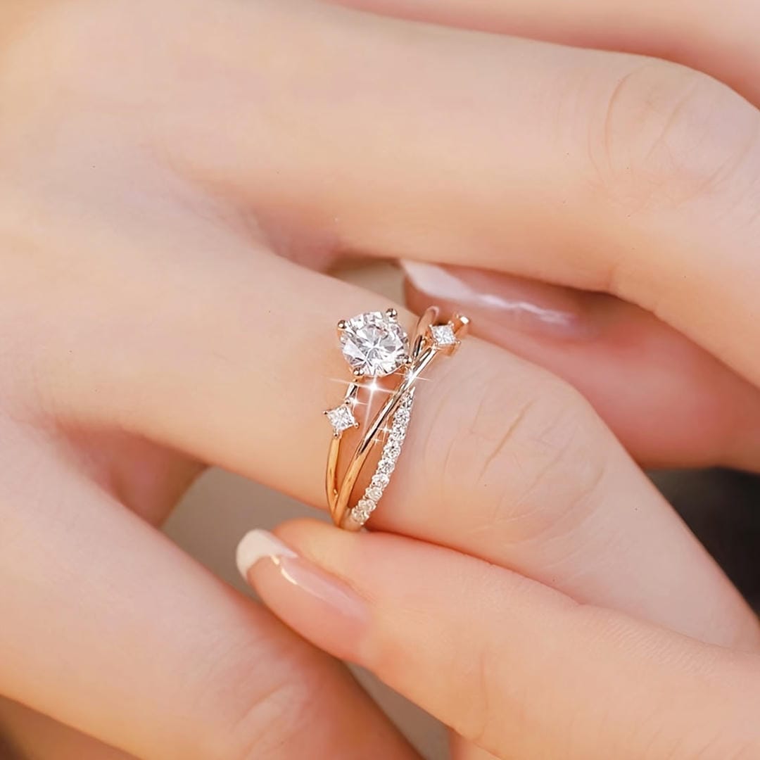 Round Crossover Crystal Statement Ring