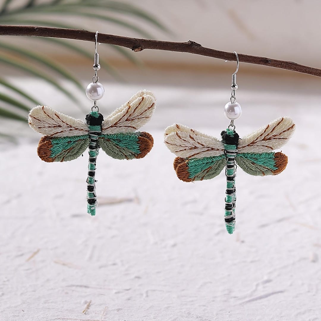 Woolen Dragonfly Pearl Earrings