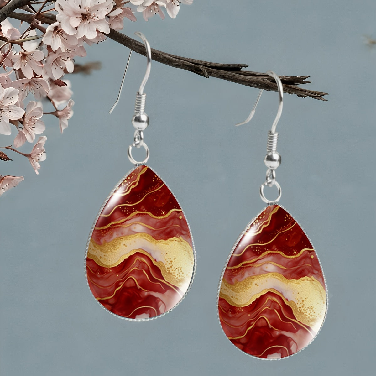 Retro Wave Agate Teardrop Earrings