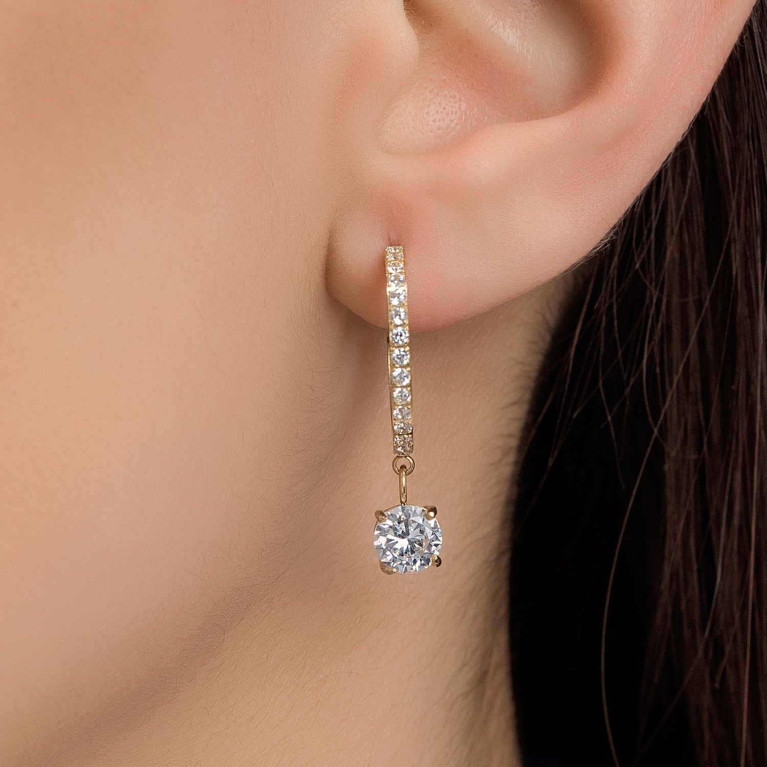 Round Cut Moissanite White Gold Earrings