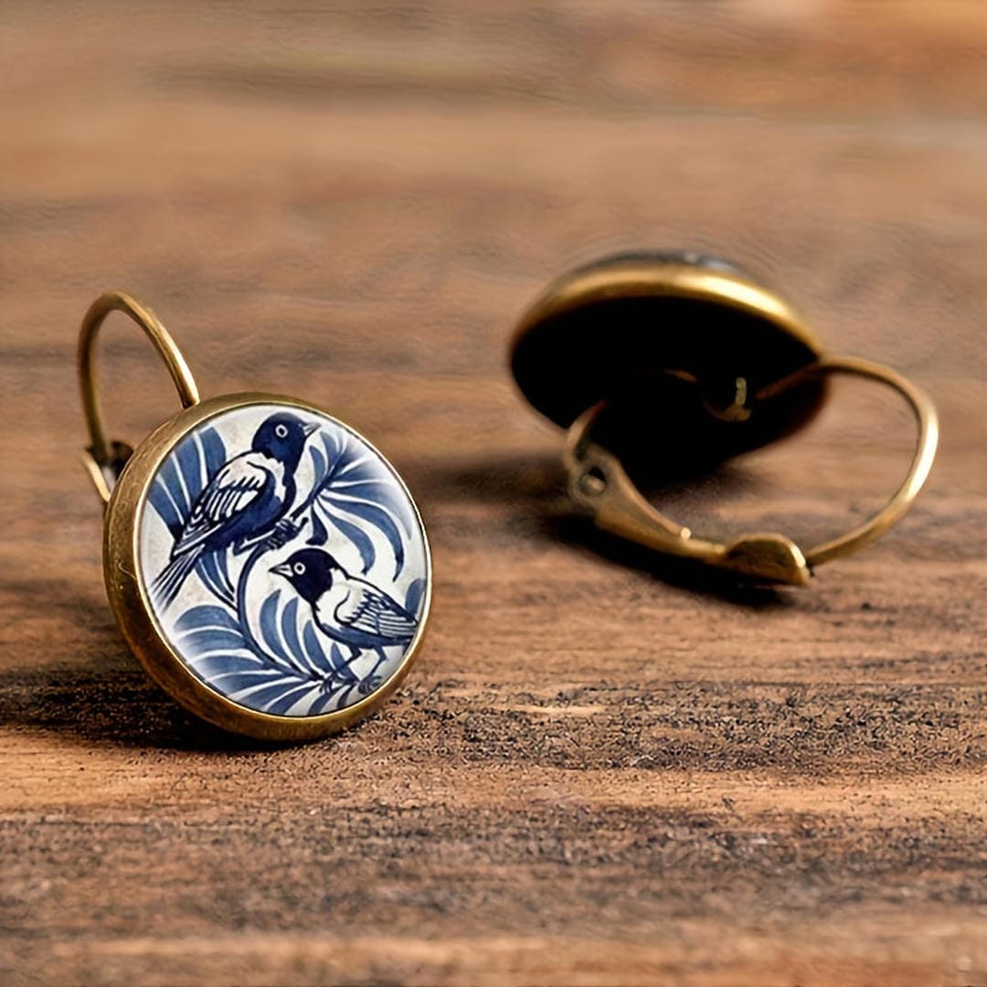 Bird Botanical Round Drop Earrings