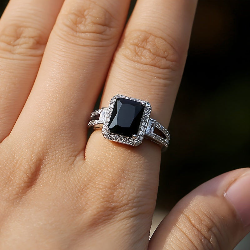 Onyx Square Zirconia Statement Ring