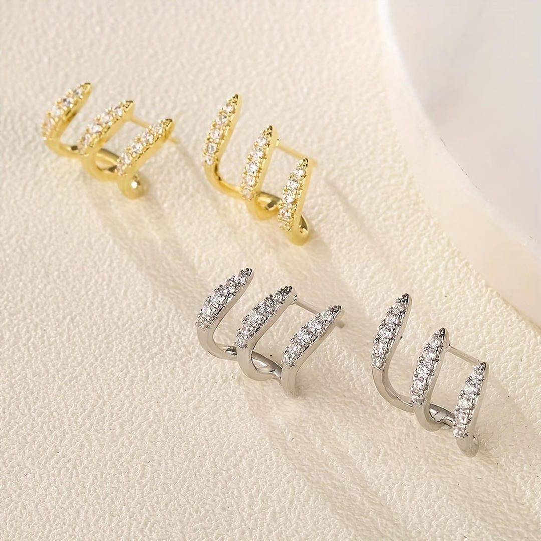 Elegant Rhinestone Three Claw Earrings