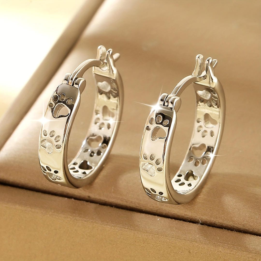 Dog Paw Charm Hoop Earrings