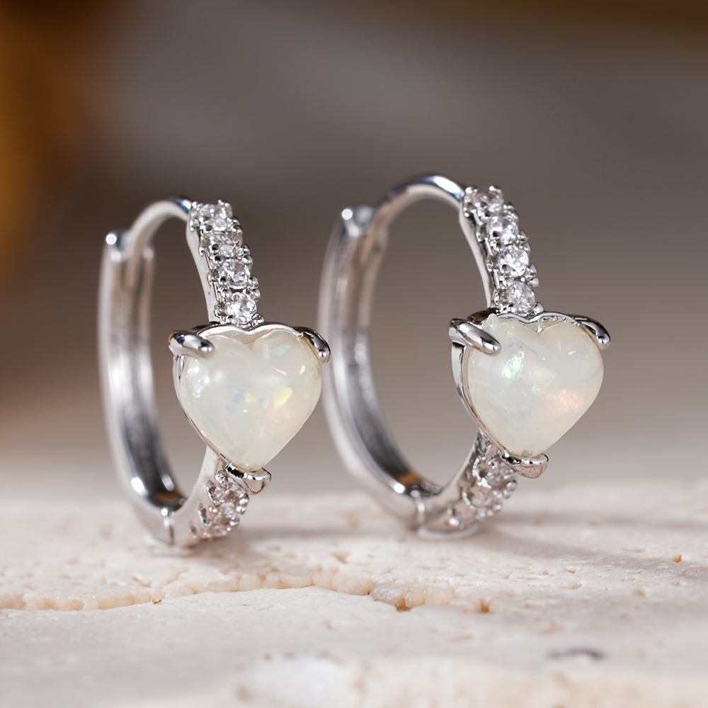 Delicate Heart Shaped Opal Earrings