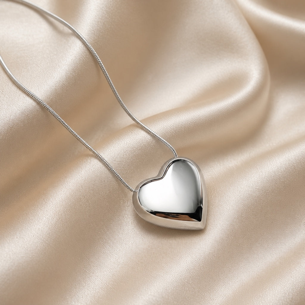 Timeless White Gold Puffy Heart Necklace