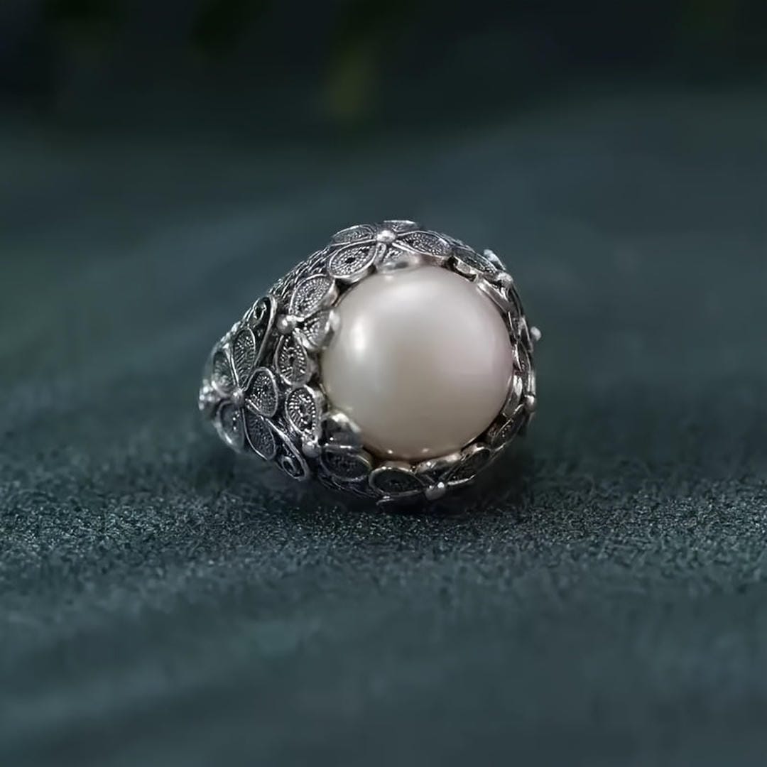 Floral Filigree Moonstone Dome Ring