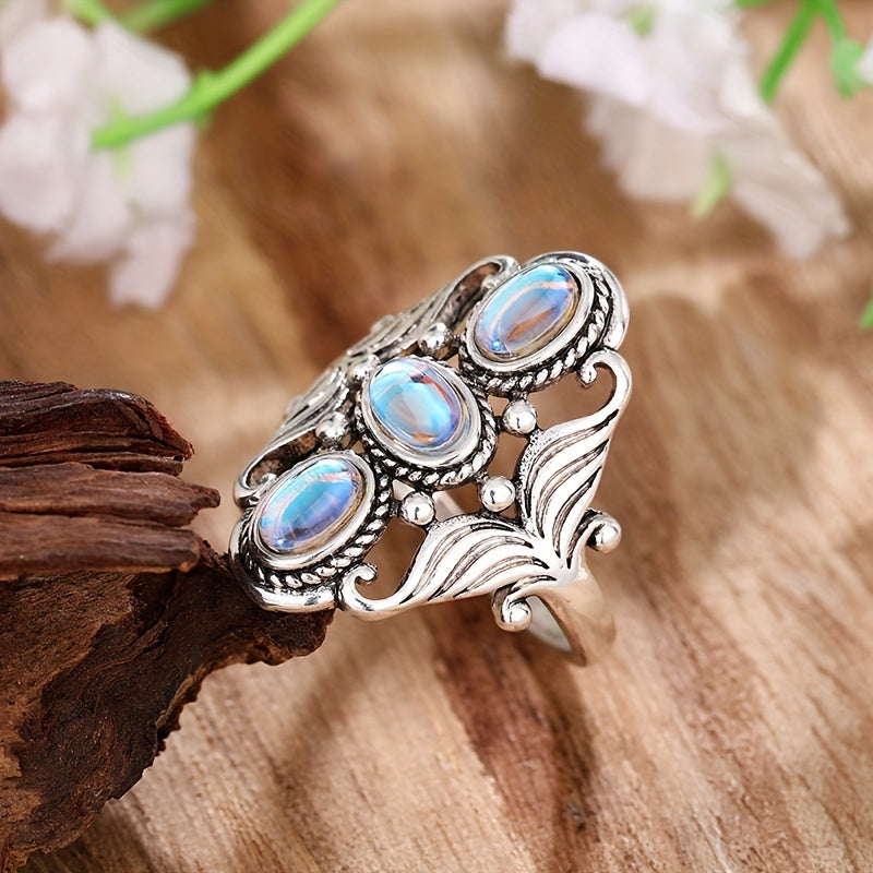 Moonstone Triple Oval Silver Ring