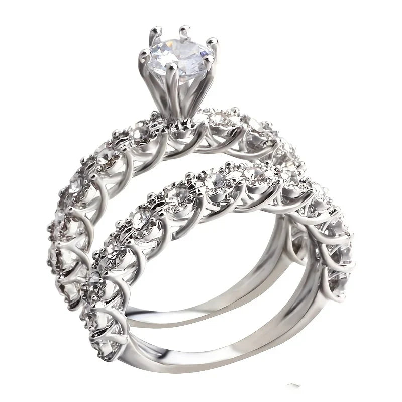 Floral Halo Crystals Ring Set